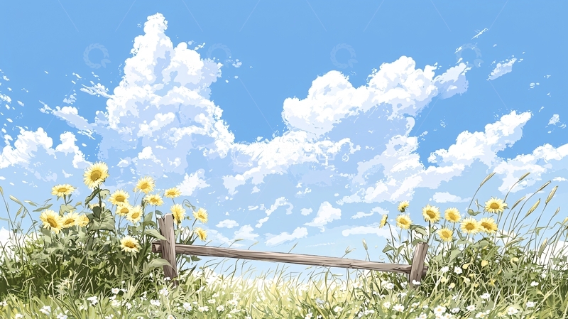 高清大图下载【趣麦麦图】夏日田野向日葵与蓝天