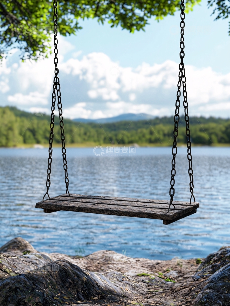 高清大图下载【趣麦麦图】湖边垂钓的秋千