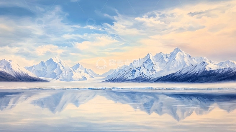 高清大图下载【趣麦麦图】雪山倒影宁静湖面