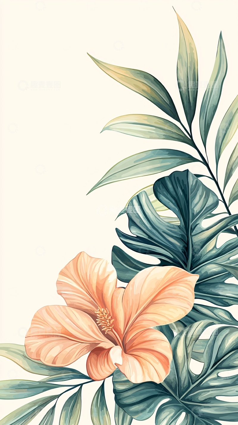 高清大图下载【趣麦麦图】热带花卉与绿叶背景图