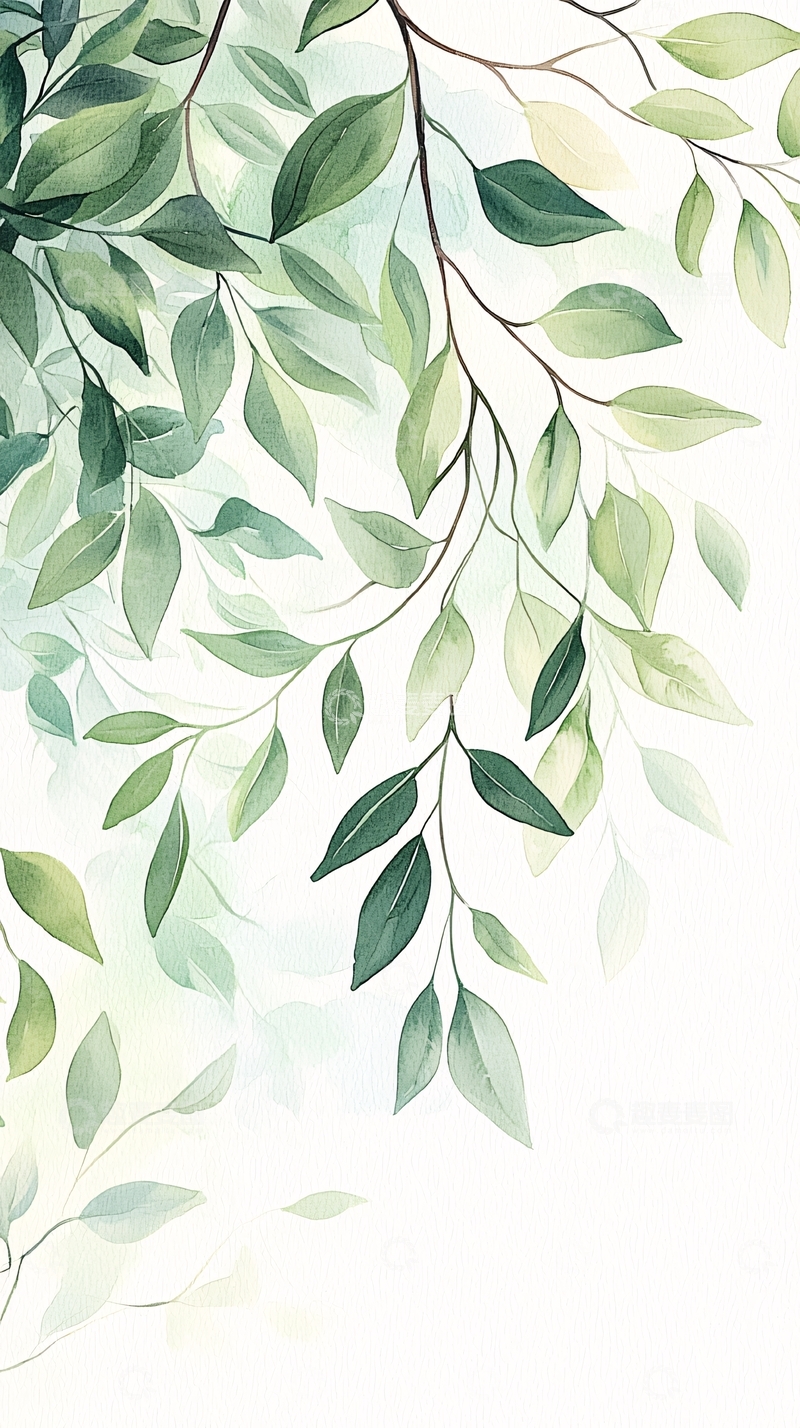 高清大图下载【趣麦麦图】清新绿叶水彩背景图