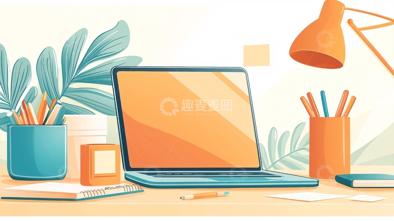 高清大图下载【趣麦麦图】温馨办公桌场景插画素材