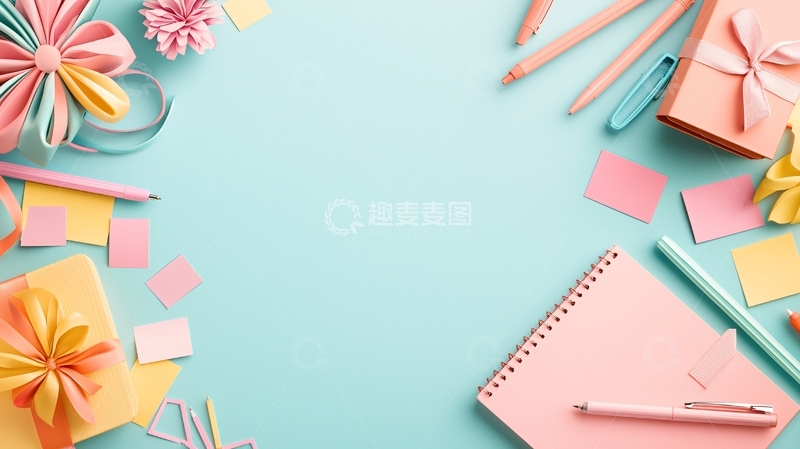 高清大图下载【趣麦麦图】粉色系办公文具创意布局