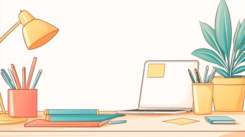 高清大图下载【趣麦麦图】温馨办公桌布置插画素材