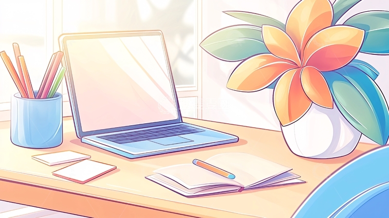 高清大图下载【趣麦麦图】温馨办公桌场景插画