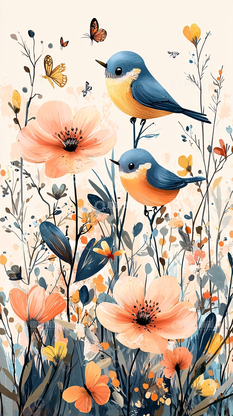 高清大图下载【趣麦麦图】鸟儿与花海的和谐之美