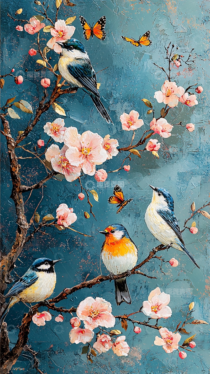 高清大图下载【趣麦麦图】春日花鸟蝴蝶风景画