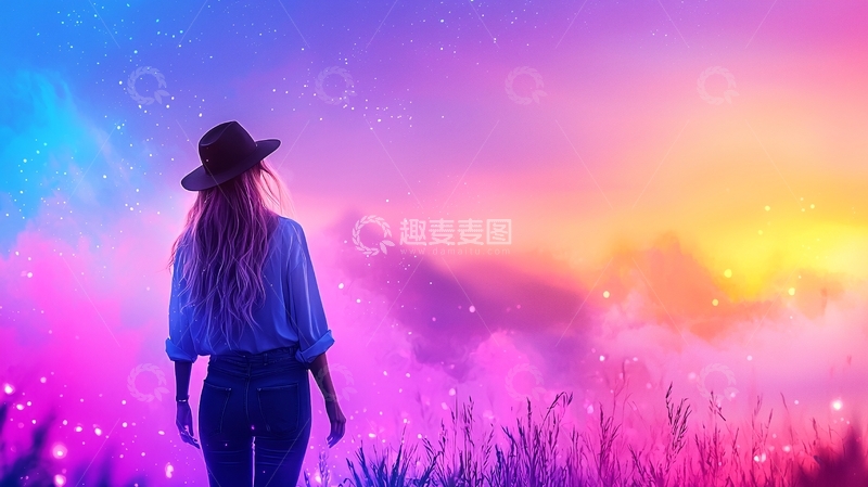高清大图下载【趣麦麦图】梦幻星空下的背影
