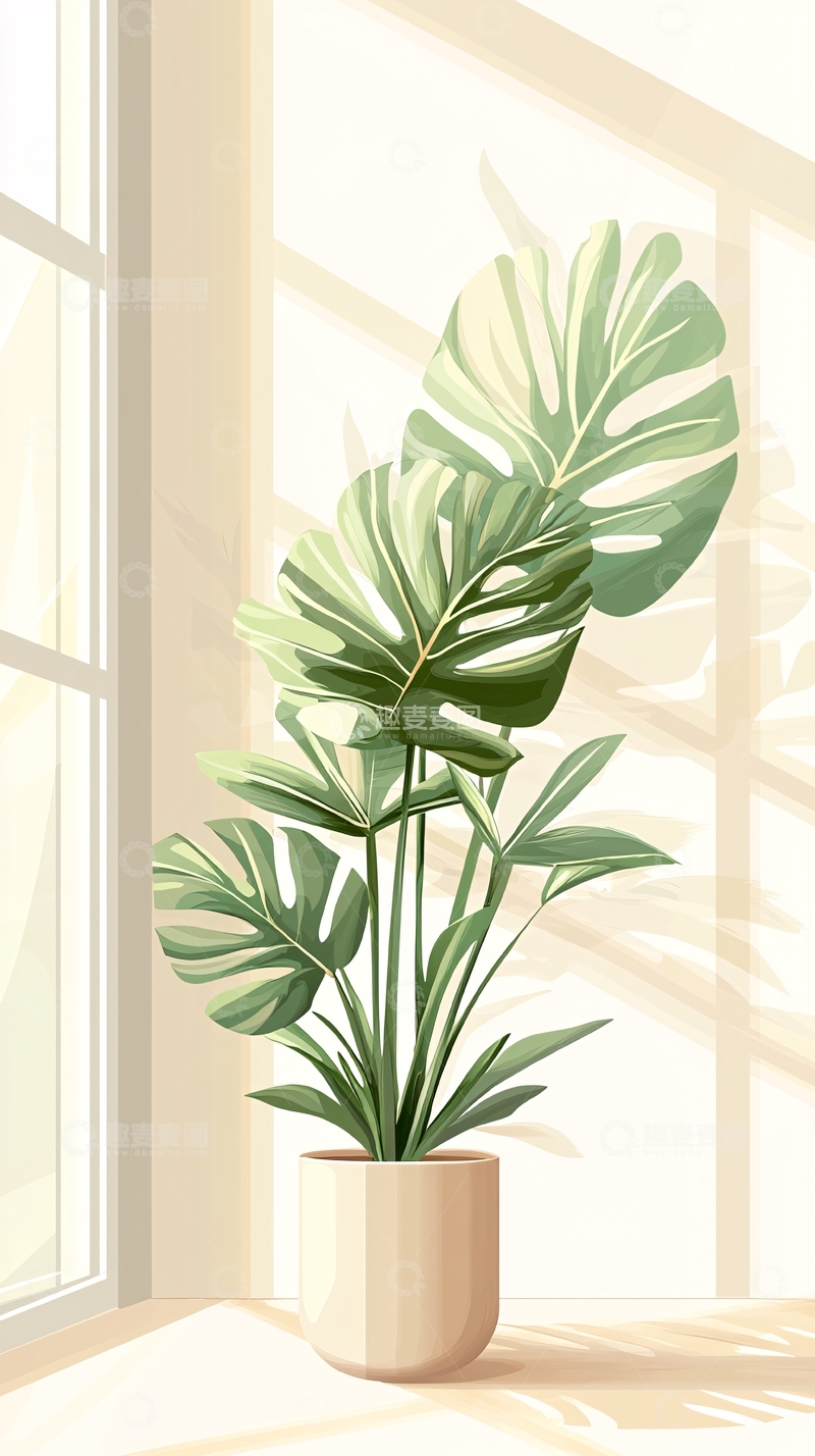 高清大图下载【趣麦麦图】室内植物盆栽插画