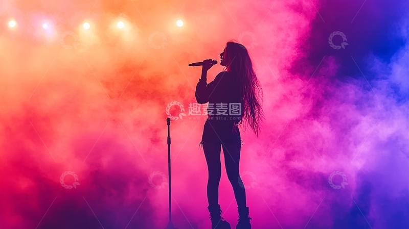 高清大图下载【趣麦麦图】舞台灯光下的歌手剪影