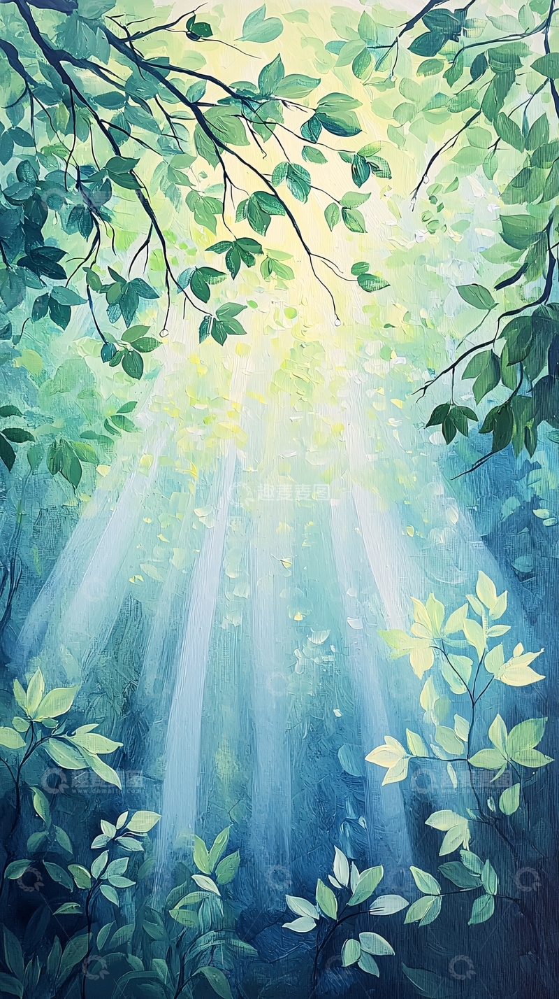 高清大图下载【趣麦麦图】森林中的阳光穿透树叶