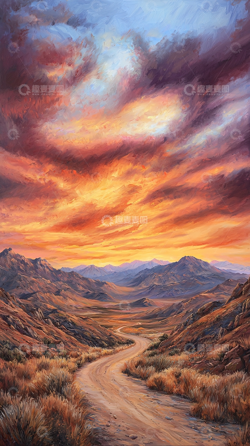 高清大图下载【趣麦麦图】夕阳下的荒野之路