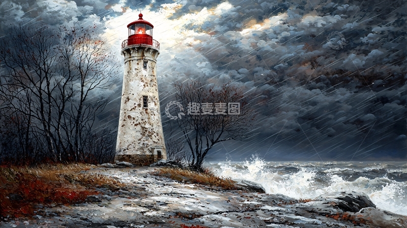 高清大图下载【趣麦麦图】风雨中的灯塔