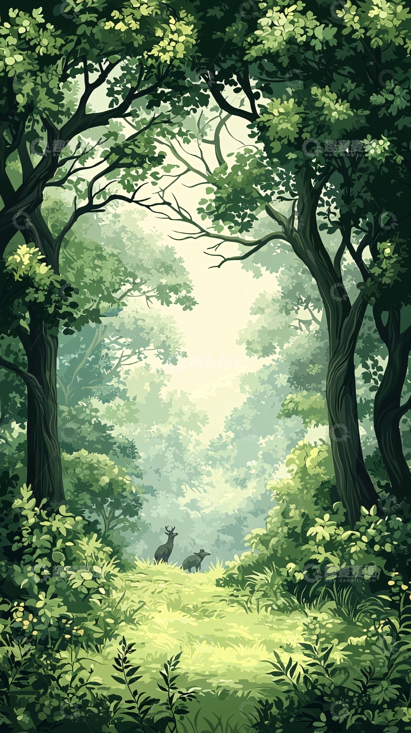 高清大图下载【趣麦麦图】森林小径上的鹿
