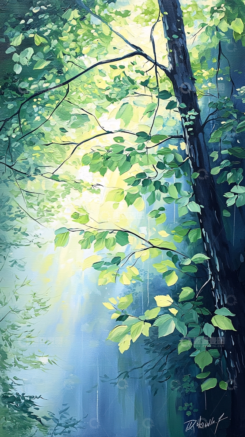 高清大图下载【趣麦麦图】森林中的阳光透过树叶