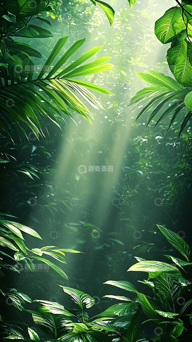 高清大图下载【趣麦麦图】阳光穿透热带雨林