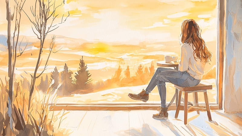高清大图下载【趣麦麦图】秋日窗边静思图