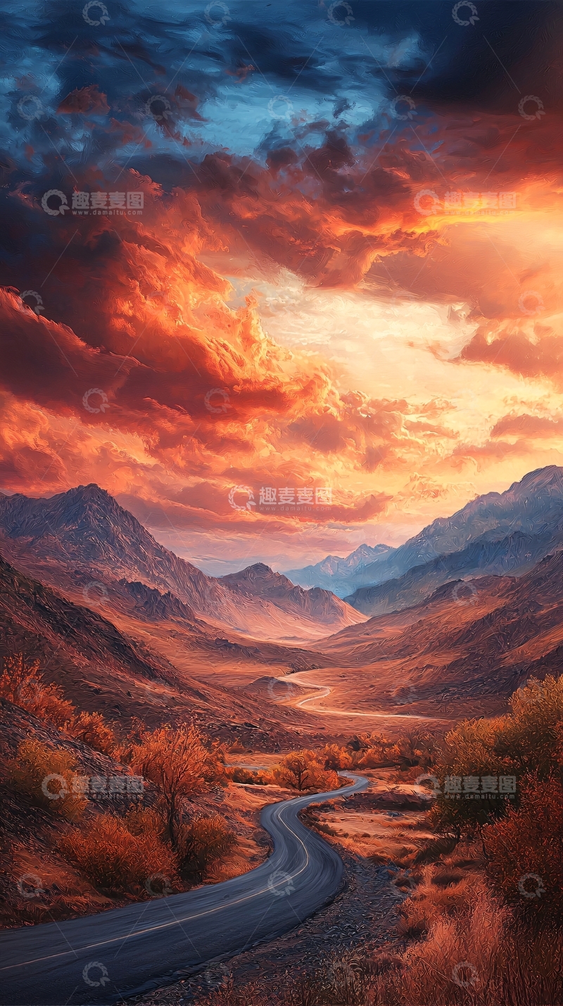 高清大图下载【趣麦麦图】夕阳下的山间小路