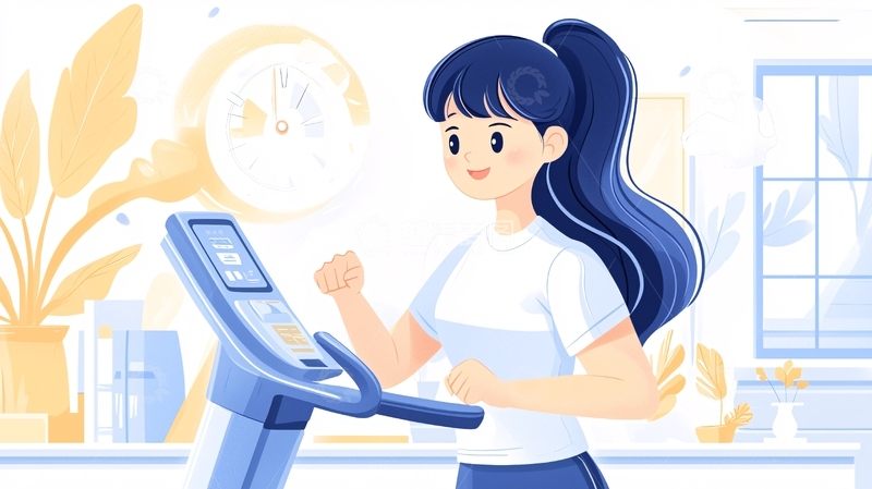 高清大图下载【趣麦麦图】室内健身跑步机运动女孩