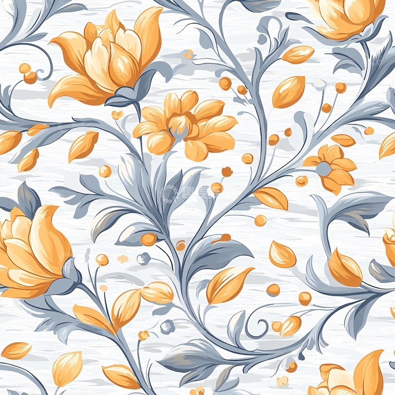 高清大图下载【趣麦麦图】橙色花卉图案背景素材