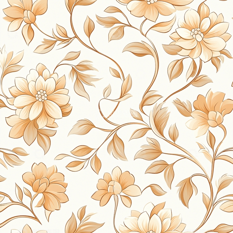 高清大图下载【趣麦麦图】金色花卉图案背景素材