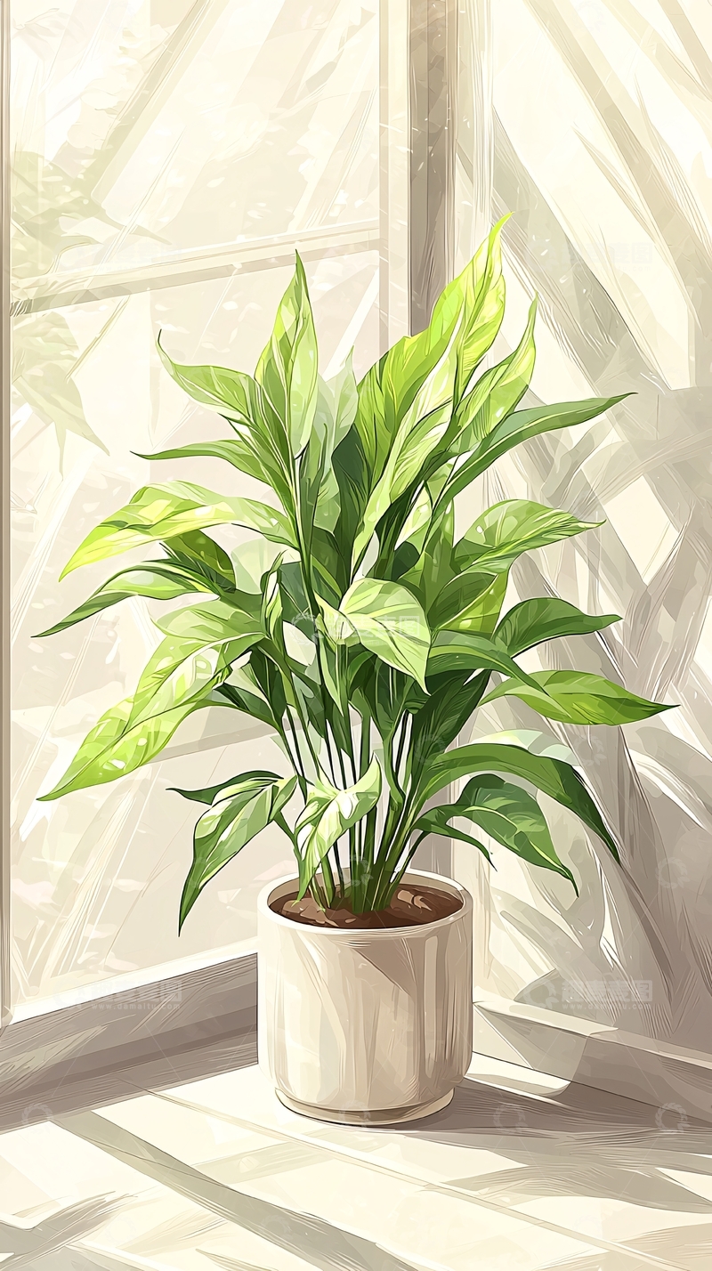 高清大图下载【趣麦麦图】室内绿植盆栽窗边阳光