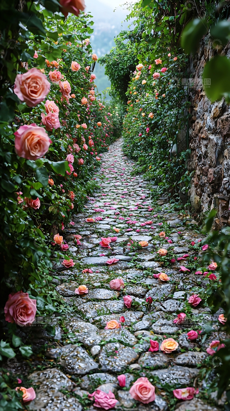 高清大图下载【趣麦麦图】石径花墙浪漫花园