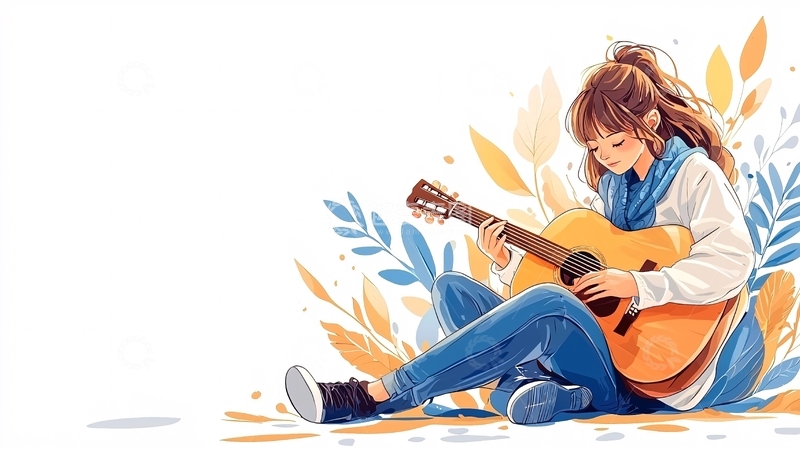 高清大图下载【趣麦麦图】秋日吉他少女