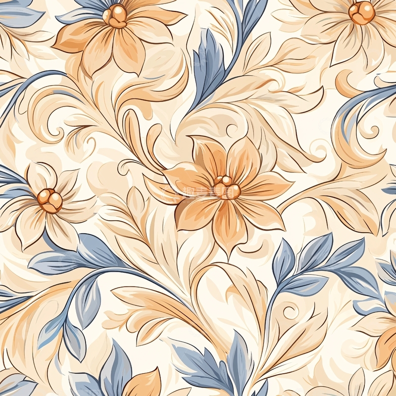 高清大图下载【趣麦麦图】复古花卉无缝图案背景