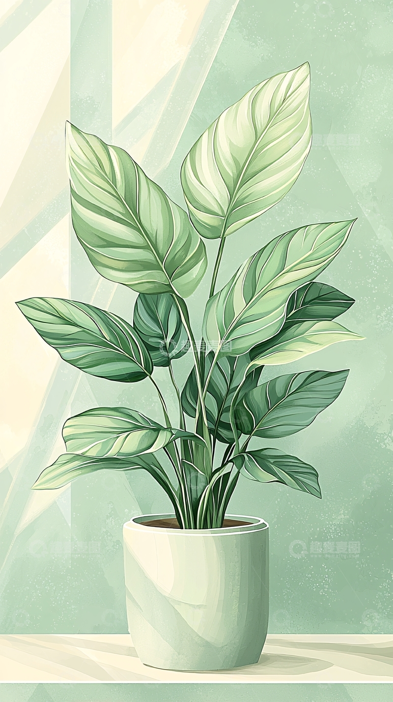 高清大图下载【趣麦麦图】室内绿植盆栽插画