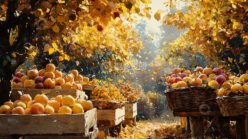 高清大图下载【趣麦麦图】秋日果园丰收景象