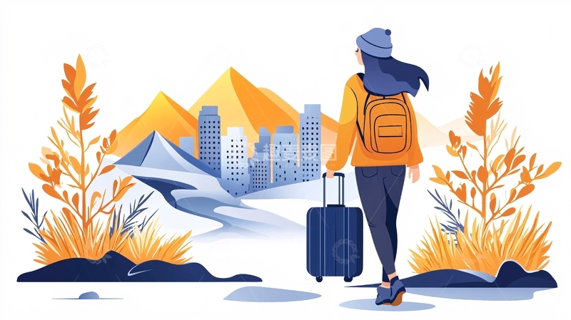 高清大图下载【趣麦麦图】冬季旅行风景插画