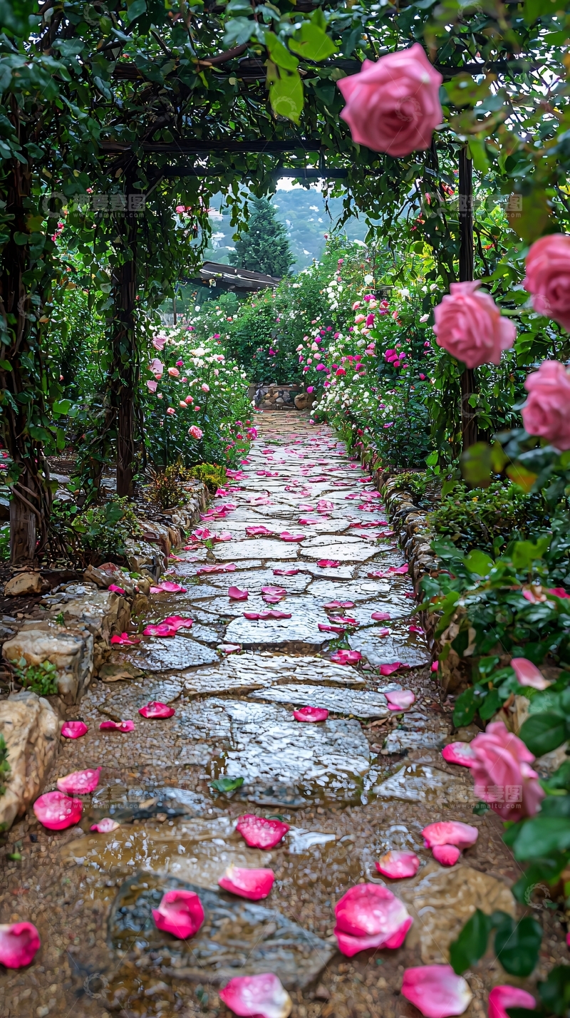 高清大图下载【趣麦麦图】玫瑰花园石径