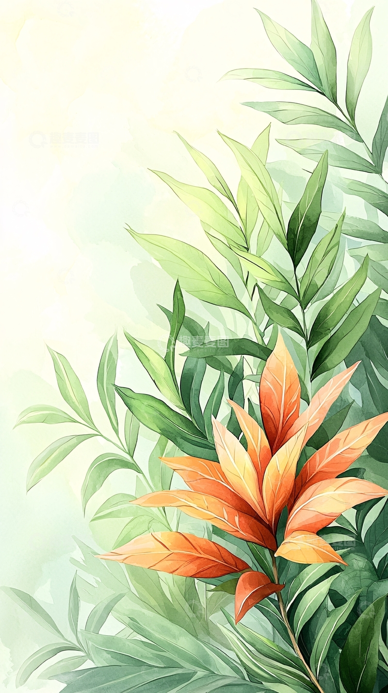 高清大图下载【趣麦麦图】热带植物手绘插画背景