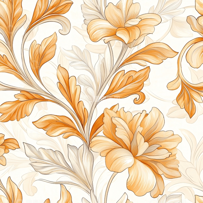 高清大图下载【趣麦麦图】橙色花卉图案背景素材