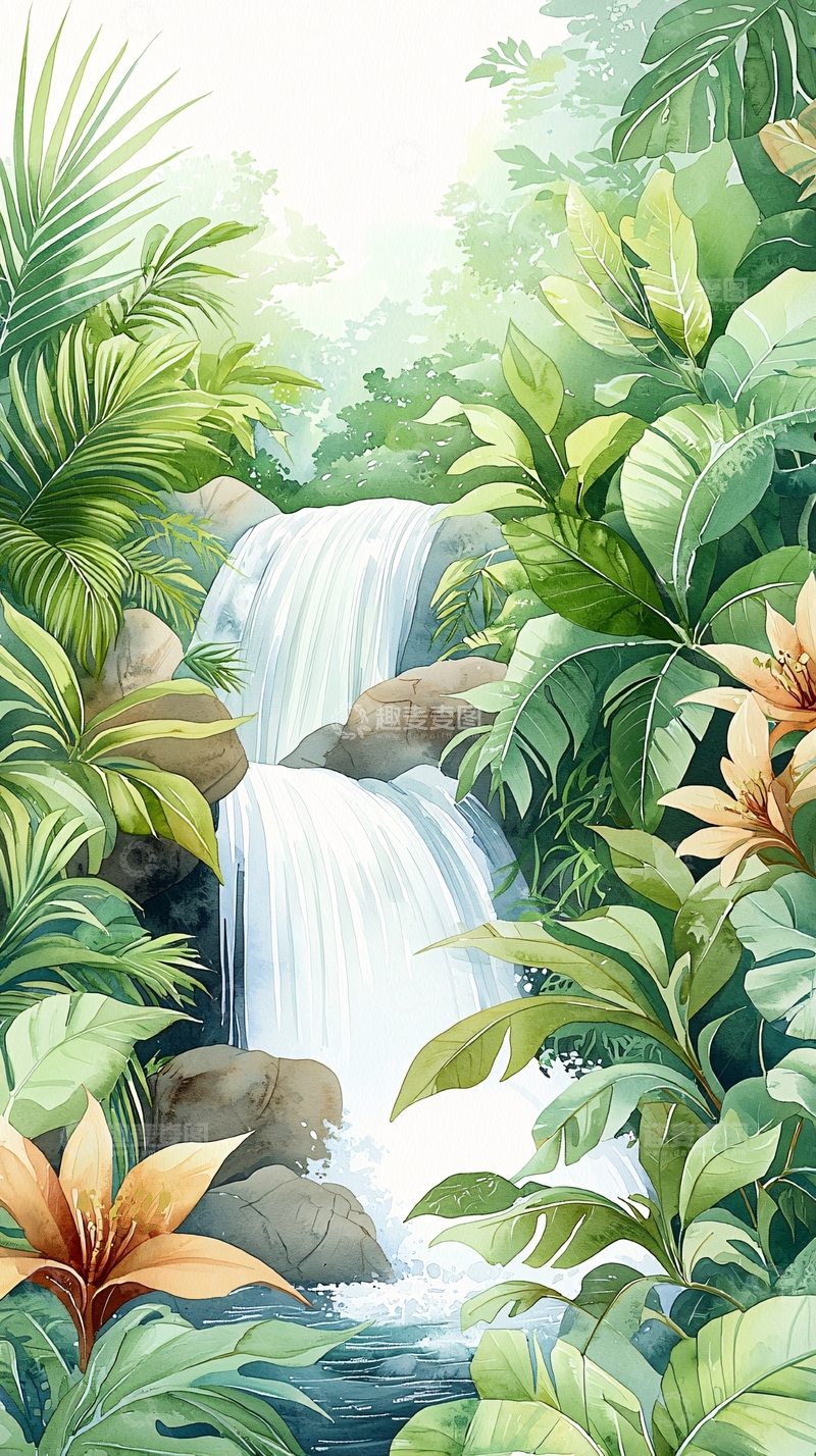 高清大图下载【趣麦麦图】热带雨林瀑布风景图