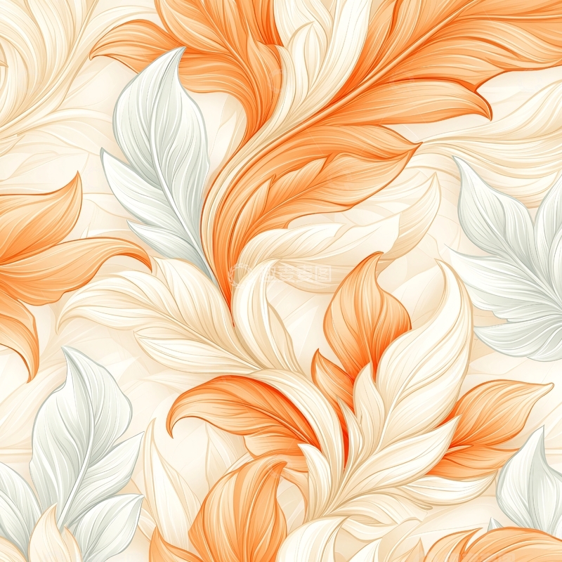高清大图下载【趣麦麦图】橙白渐变花卉图案背景