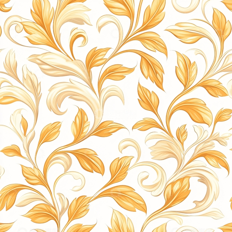 高清大图下载【趣麦麦图】金色花卉图案背景素材