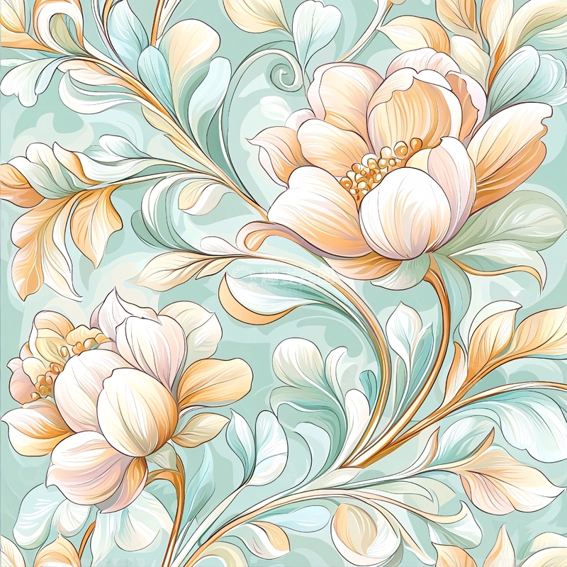 高清大图下载【趣麦麦图】淡雅花卉手绘图案背景