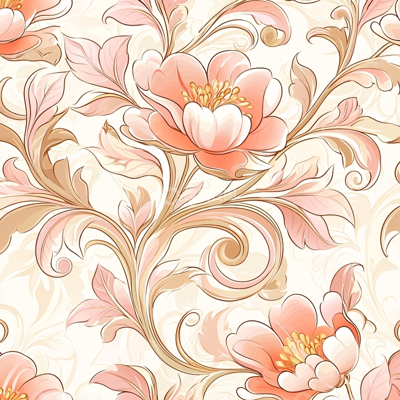 高清大图下载【趣麦麦图】-粉色花卉无缝图案背景