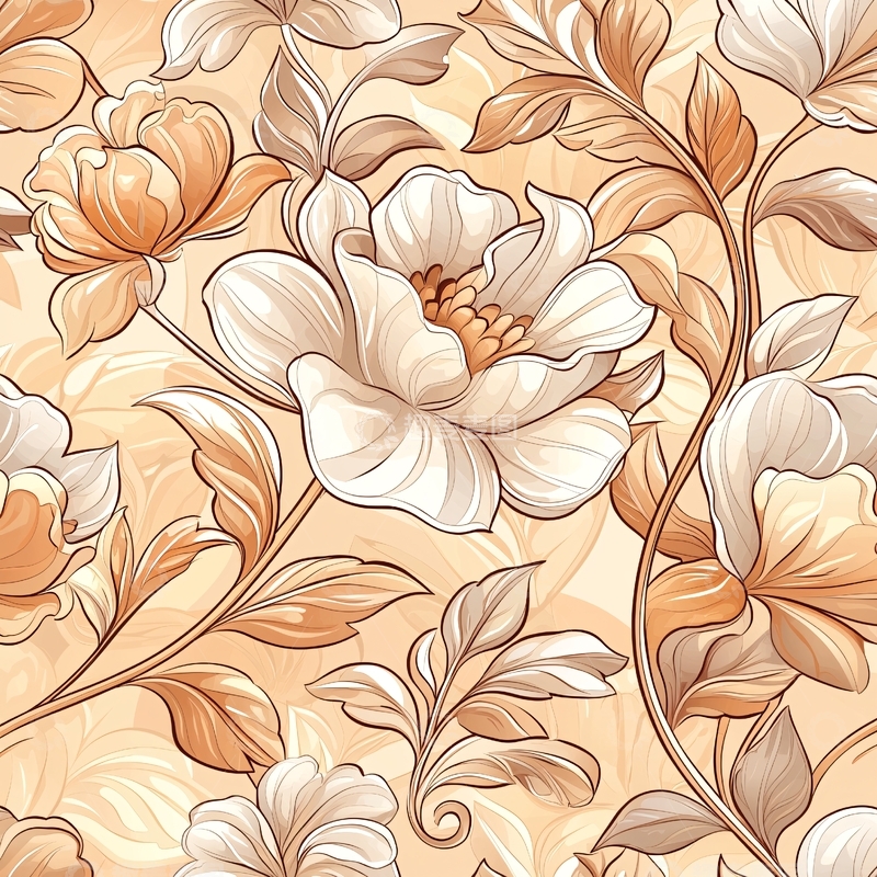 高清大图下载【趣麦麦图】复古花卉无缝图案背景