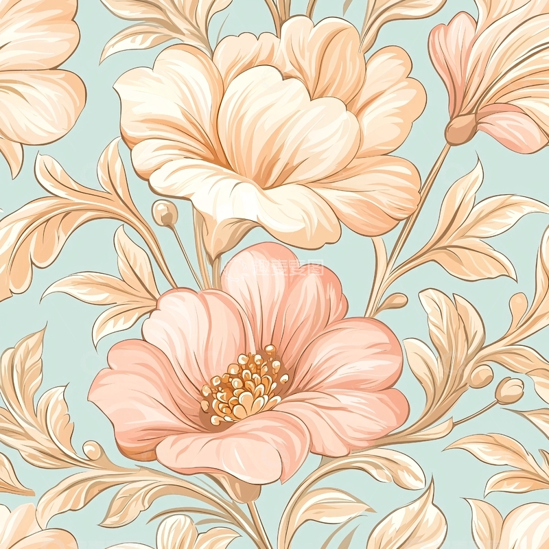 高清大图下载【趣麦麦图】淡雅花卉无缝图案背景