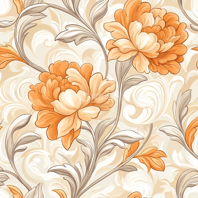 高清大图下载【趣麦麦图】-橙色花卉图案背景素材