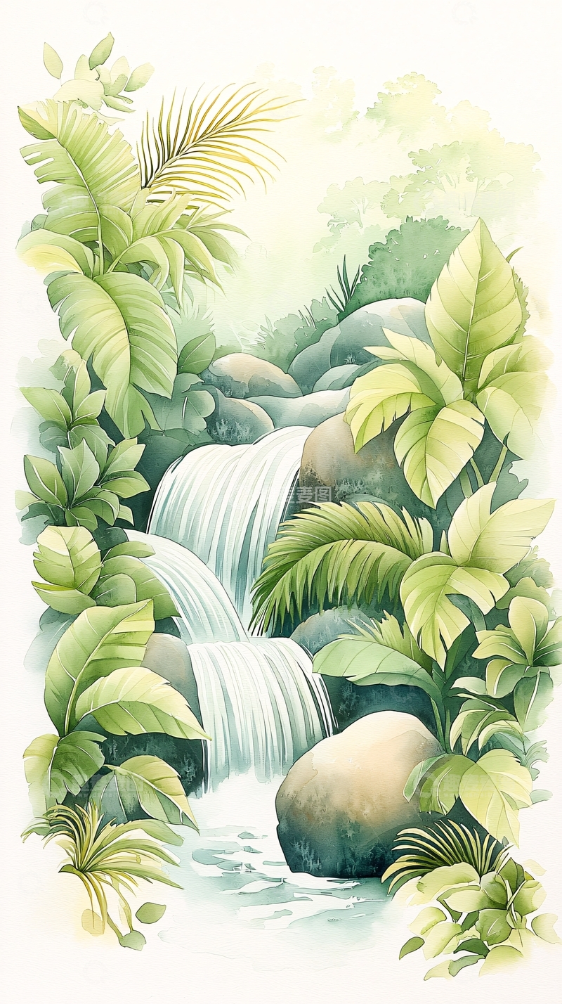 高清大图下载【趣麦麦图】热带雨林瀑布自然风景