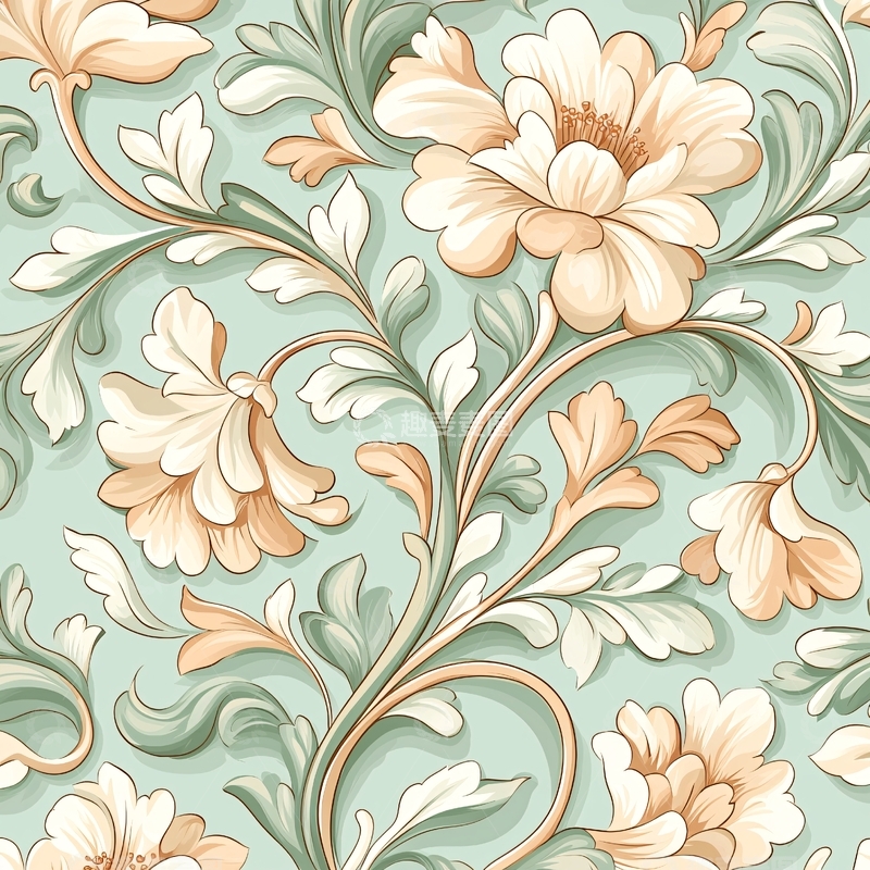 高清大图下载【趣麦麦图】复古花卉图案背景素材