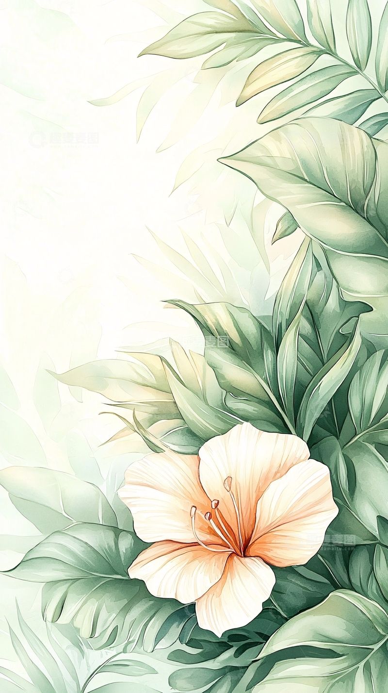 高清大图下载【趣麦麦图】热带花卉与绿叶背景