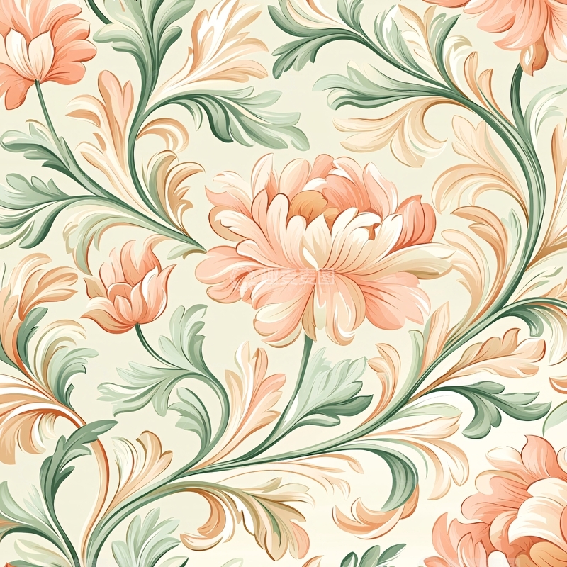 高清大图下载【趣麦麦图】复古花卉图案背景素材