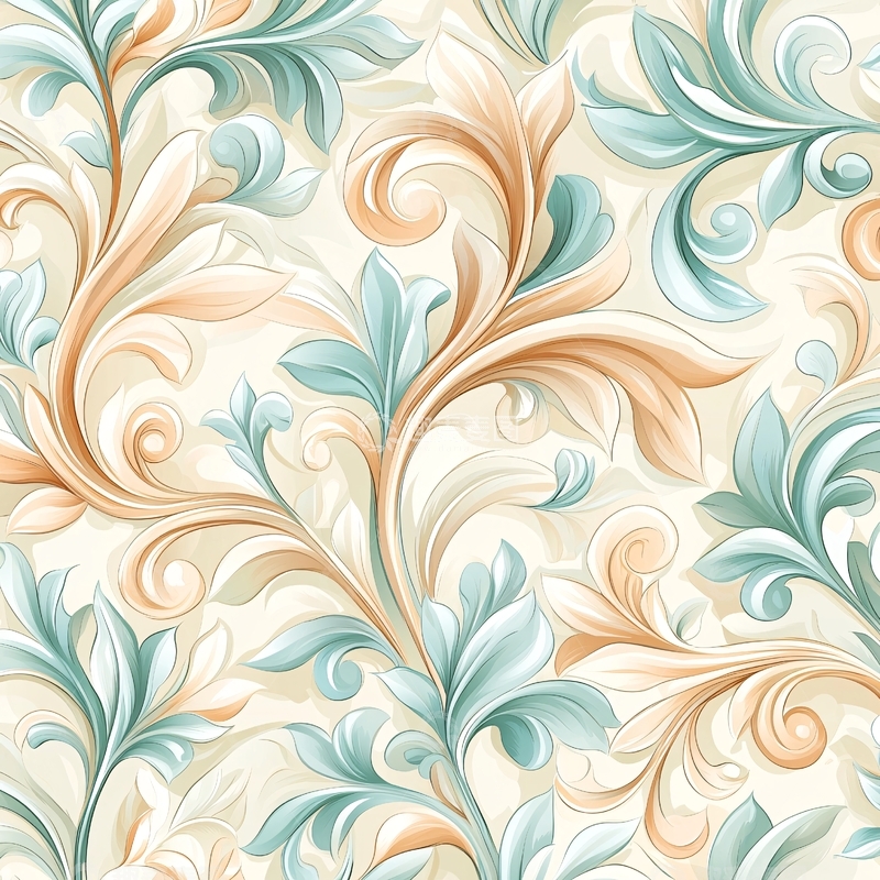 高清大图下载【趣麦麦图】-复古花卉卷曲图案背景