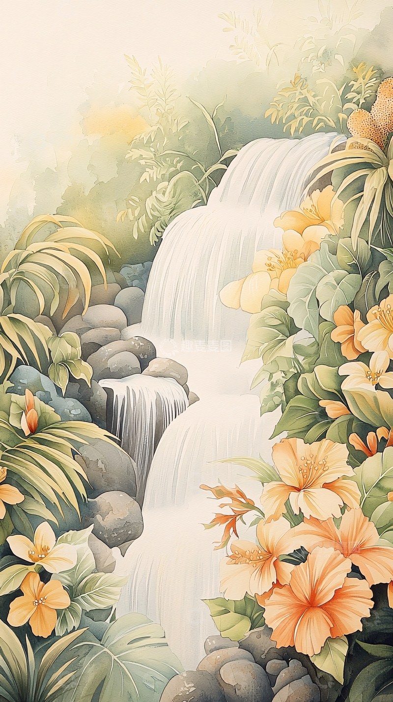 高清大图下载【趣麦麦图】瀑布花海自然风景