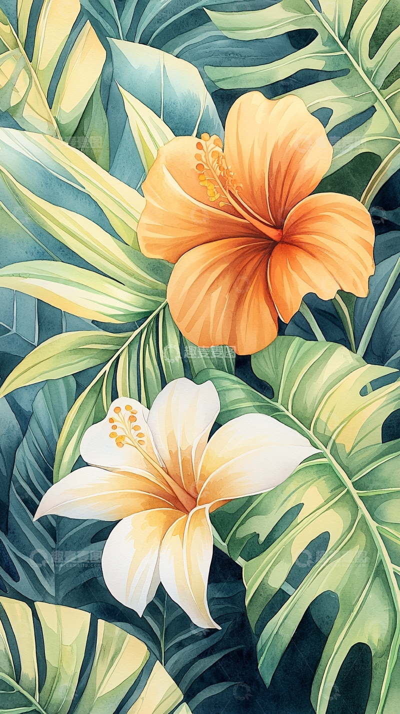 高清大图下载【趣麦麦图】热带风情花卉背景图